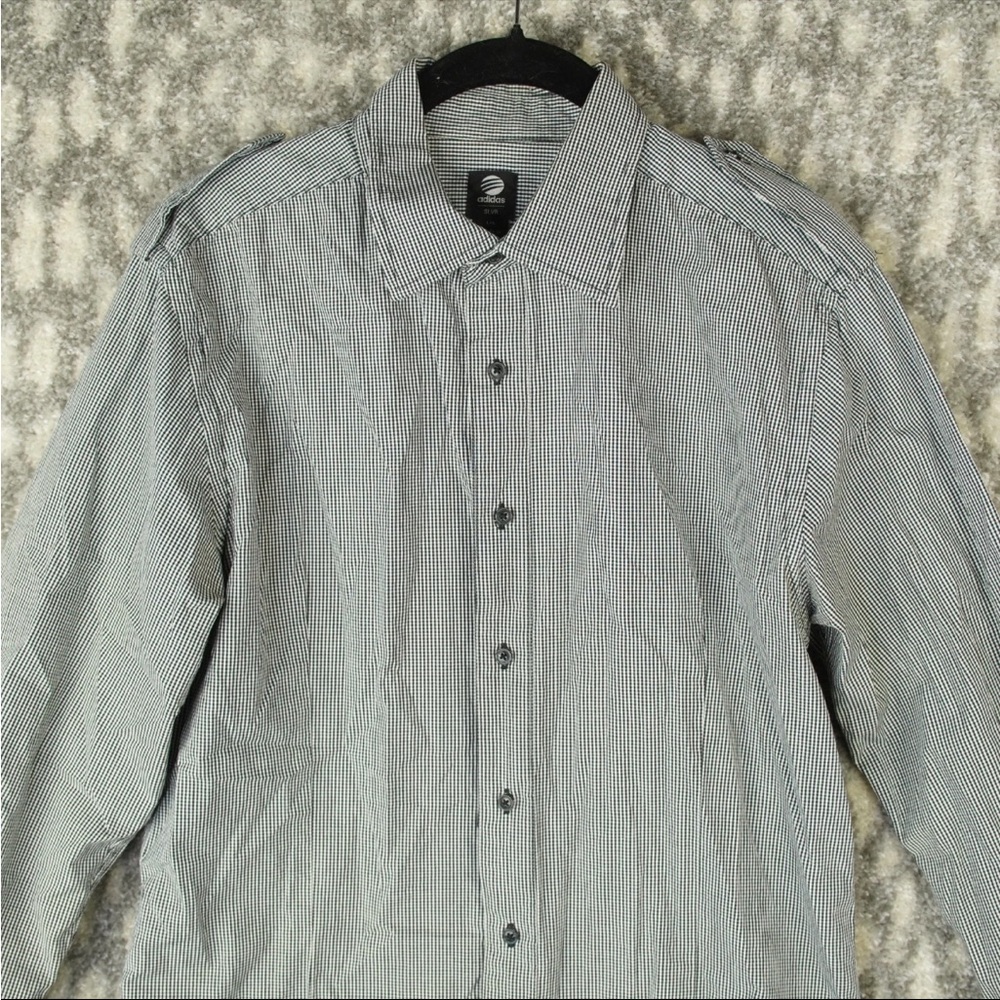 Adidas SLVR Button Up Long Sleeve Shirt Mens Large Gray Check Pattern Cotton - Picture 3 of 13